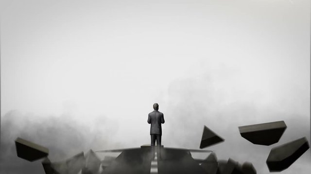 Break the concrete wall. Businessman choose separate ways.gray background.