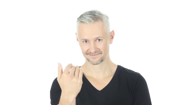 Join Us, Inviting Gesture by Middle Aged Man, White Background