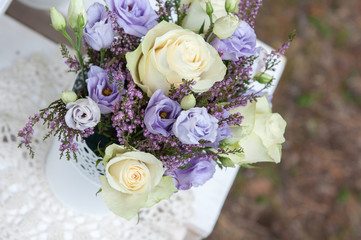 bouquet of roses and lavender flowers