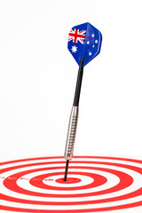 Darts arrow with Australia flags on red dart boart