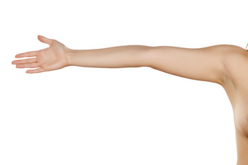 whole female hand with the palm on a white background