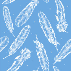 Feathers Hand Draw Sketch Background Pattern. Vector