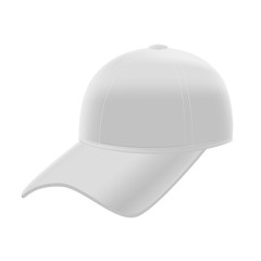 Realistic White Baseball Cap Template Mockup. Vector