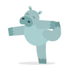Yoga Animal Hippopotamus. Cute Hippo Does Asana. Vector