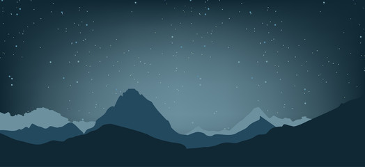 Landscape of the highlands. The night sky and the mountains. Vector