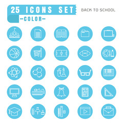 icons back to school color thin white in the circle blue on whit