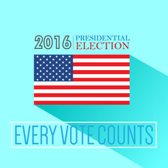 Digital vector usa presidential election 2016 with every vote counts and flag, flat style