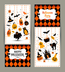 Halloween banners set on colors background. Invitation to night