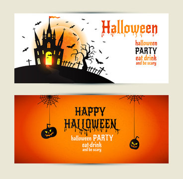 Halloween vertical banners set on orange and white background