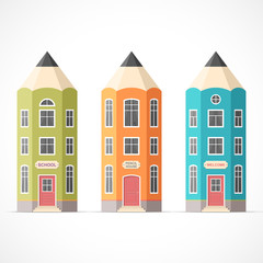 Set of colorful pencil houses