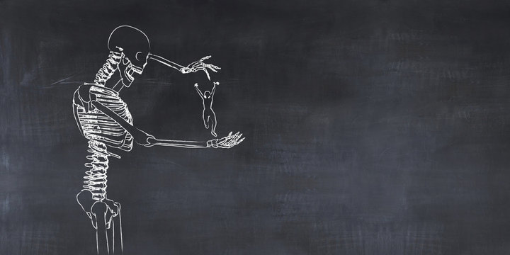  drawing of a skeleton and a puppet - Powered by Adobe