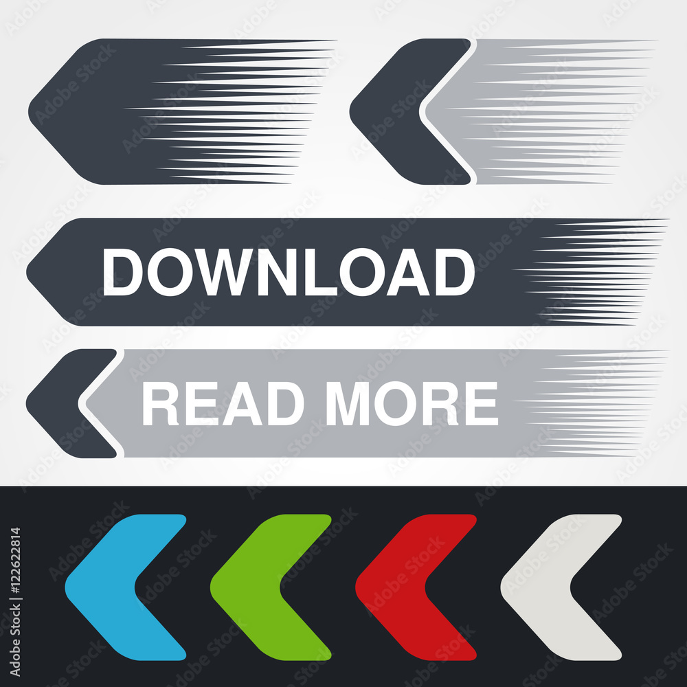 Poster vector blue, green, red, white and grey speed arrows. simple arrow buttons. pointer on web. sign of 