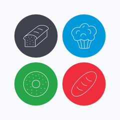 Muffin, donut and toast bread icons.