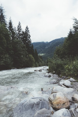 River with rocks, trees and mountain - 122623090