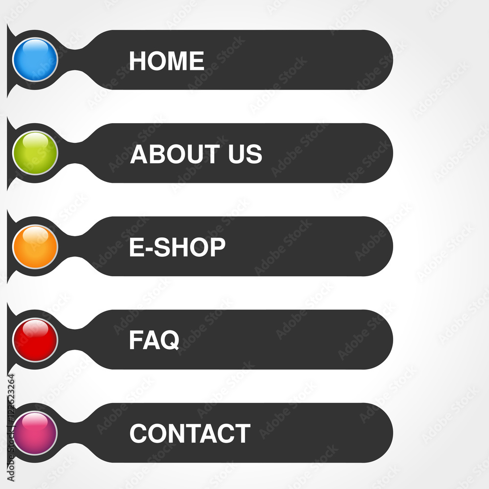Poster vector template for web use. menu rectangle buttons with text of home, e-shop, service, about us, fa