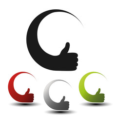 Fototapeta premium Vector hand gesture icons for advertising text. Black, red, silver and green circular symbols. Buttons or labels of best choice.
