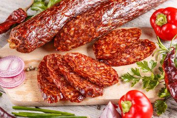 Salami sausages sliced