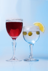Wine glass close-up, decoration on the edge of a white crumb