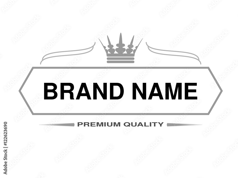 Poster vector line label. rectangle frame for brand name with symbol of crown. monochrome design.