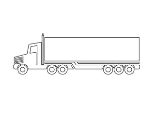 Vector symbol of transport, icon shipping of box, silhouette of truck, lorry. Monochrome line design.