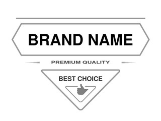 Vector line label. Triangle frame for Brand name with text of Premium quality, Best choice and with symbol of hand. Monochrome design.