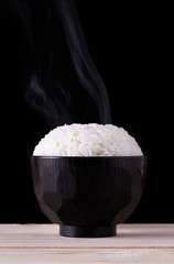 Cooked Rice on Black Background