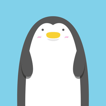 cute big fat penguin on blue background