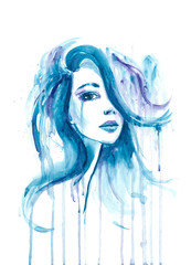 splatter watercolor portrait of a girl - 122624434