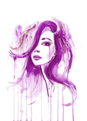 splatter watercolor portrait of a girl - 122624444