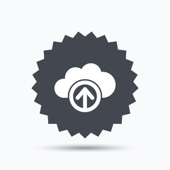 Upload from cloud icon. Data storage sign.