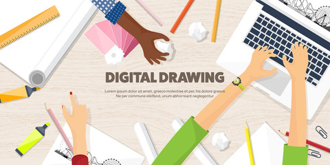 Graphic web design. Drawing and painting. Development. Illustration, sketching, freelance. User interface. UI. Computer, laptop.