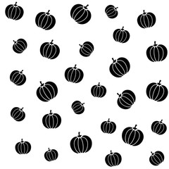 Pumpkins black on white background seamless pattern
