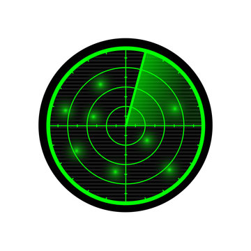 Radar vector illustration. Green radar display isolated on white