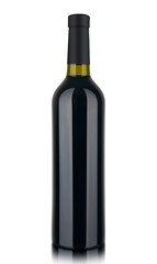 Red wine bottle isolated on white background with clipping path