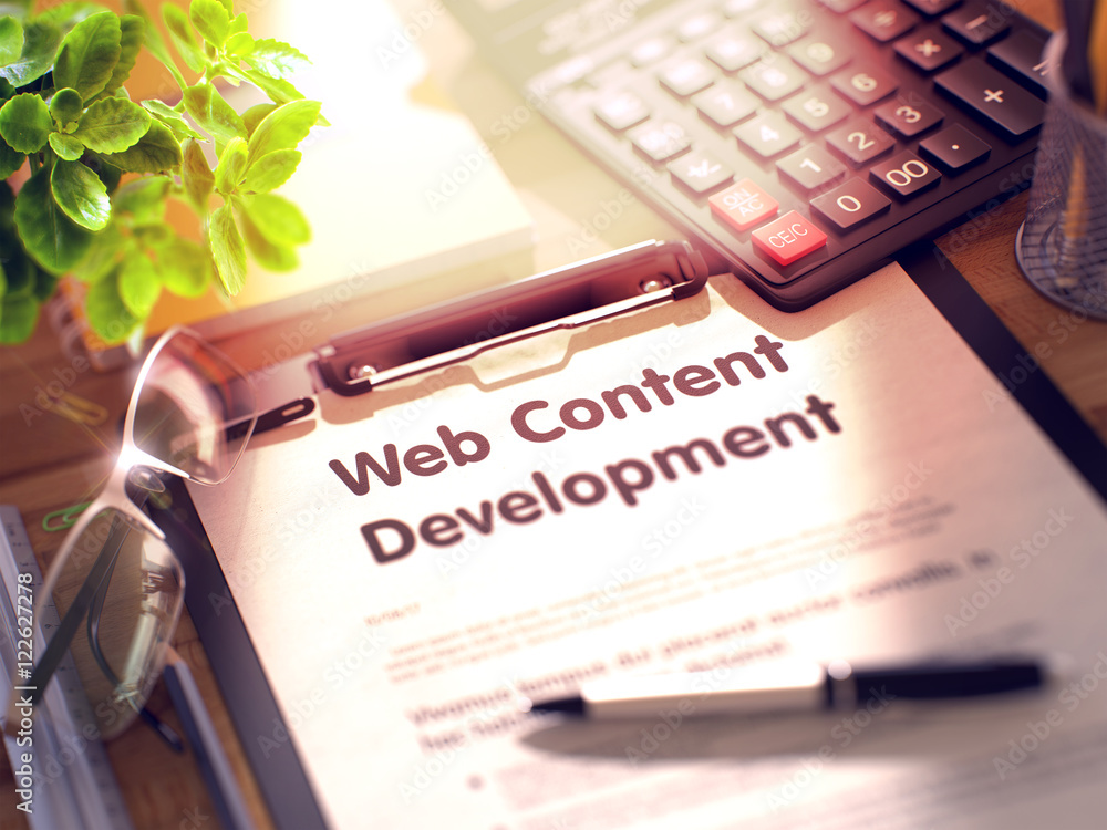 Poster clipboard with web content development. 3d.