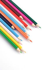 colorful pencils on a white background close-up