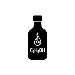Spirit bottle with formula and fire icon. Black color.