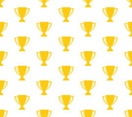 Winner cup trophy seamless pattern background golden on white