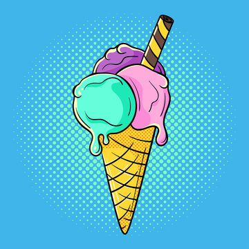 Vector hand drawn pop art illustration of ice cream.