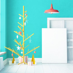 Christmas mockup poster in the interior.