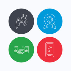 Smartphone, web camera and headphones icons.