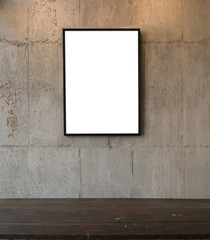 Blank wood frame on cement wall background