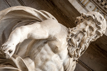 Closeup on Neptune at the Trevi fountain in Rome, Italy