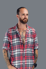 Fototapeta premium Urban bearded male isolated on grey background.