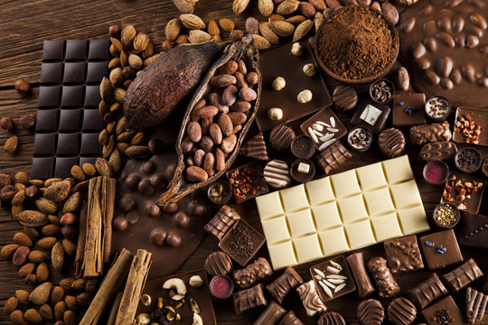 Praline Chocolate on wooden backgroud