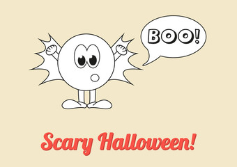 Seasonal poster - Scary Halloween with white ghost saying boo! vintage coloring