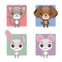 Fototapeta premium Cute animals collection - cat, dog, mouse, rabbit