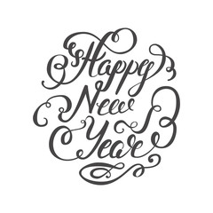 Happy New Year 2017 hand-lettering text on white background. Handmade vector calligraphy
