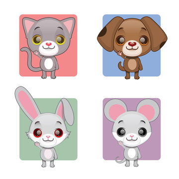 Cute animals collection - cat, dog, mouse, rabbit