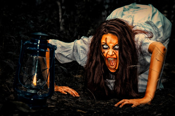 I am creeping to you. Horror Scene. Halloween. - obrazy, fototapety, plakaty